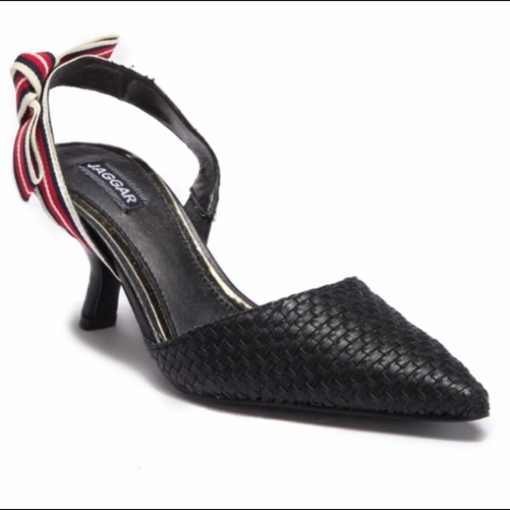JAGGAR Black Leather Kitten Heels, EU 39, US 8.5